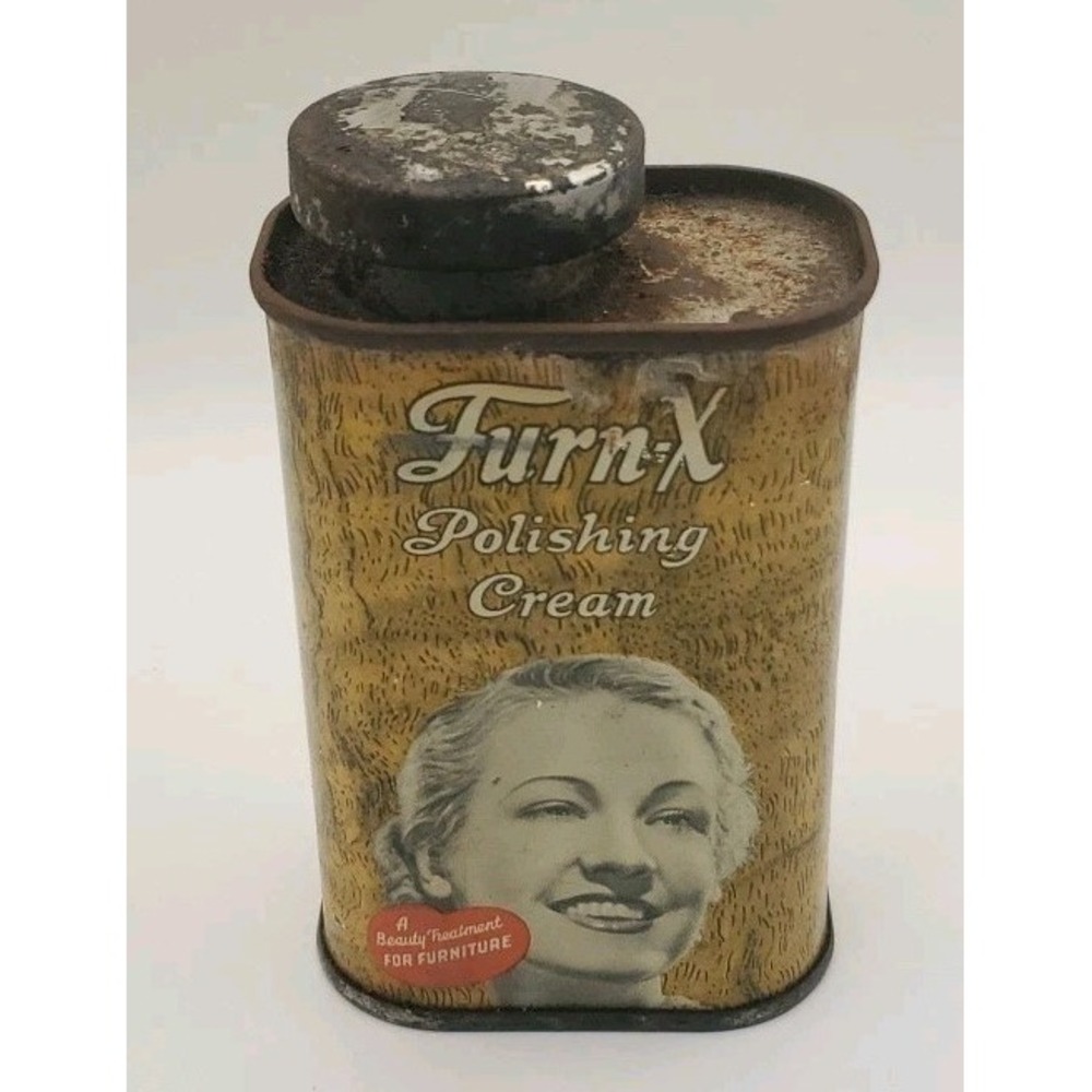 Vtg 1920s 30s Furn-X‎ Polishing Cream 6 Oz Can Tin